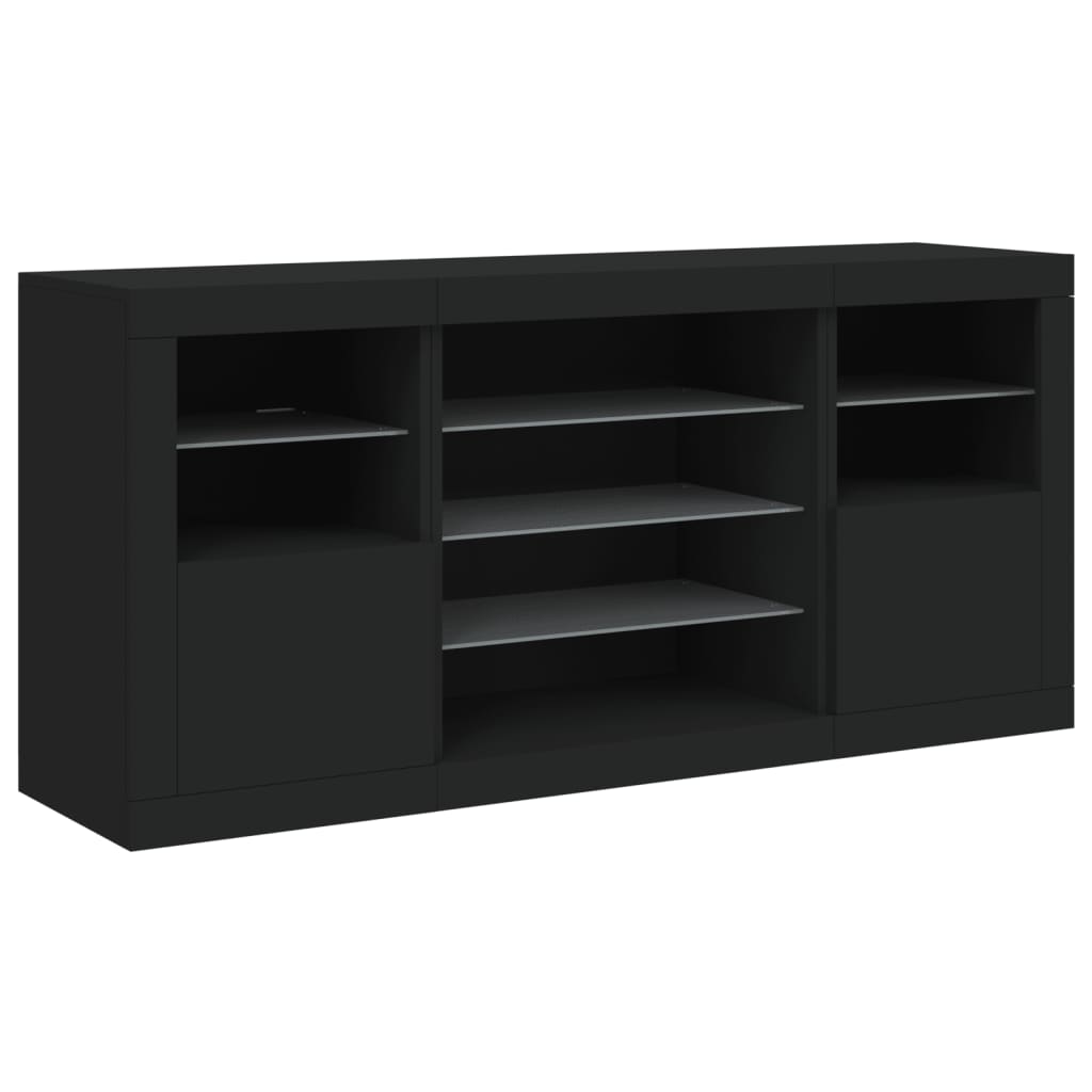 Sideboard with LED Lights Black 142.5x37x67 cm